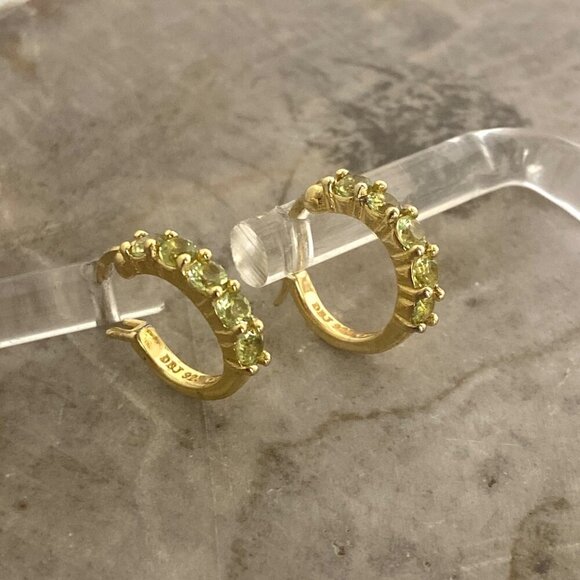 Gold Vermeil Sterling Silver 925 Round Peridot Small Huggie Hoop Earrings - Picture 4 of 16